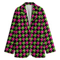 Pink And Green Houndstooth Pattern Print Women's Blazer