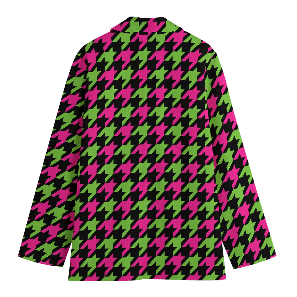 Pink And Green Houndstooth Pattern Print Women's Blazer