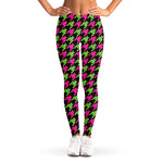 Pink And Green Houndstooth Pattern Print Women's Leggings