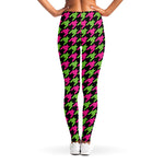 Pink And Green Houndstooth Pattern Print Women's Leggings