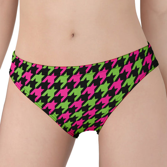Pink And Green Houndstooth Pattern Print Women's Panties