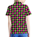 Pink And Green Houndstooth Pattern Print Women's Polo Shirt