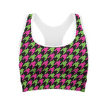 Pink And Green Houndstooth Pattern Print Women's Sports Bra