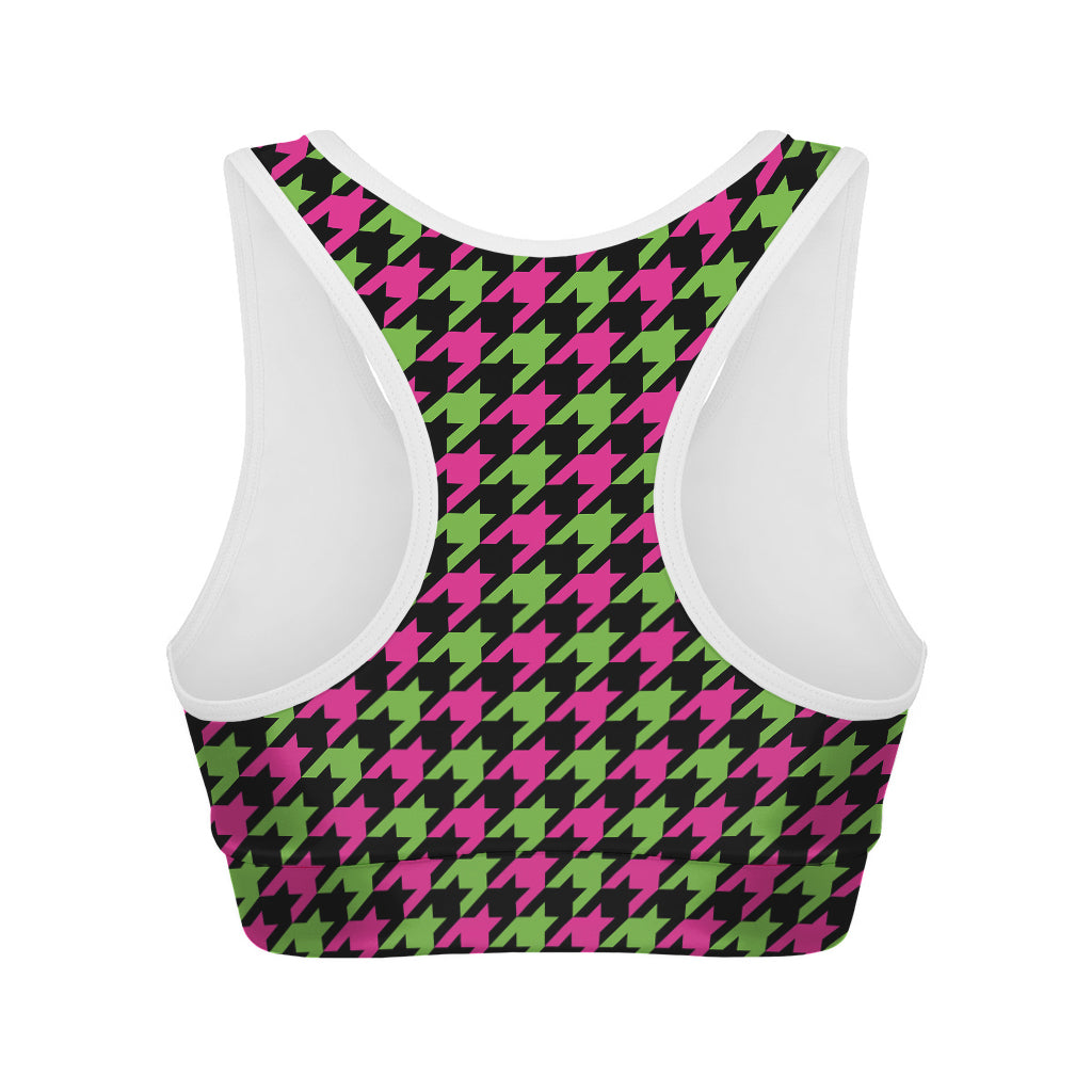 Pink And Green Houndstooth Pattern Print Women's Sports Bra