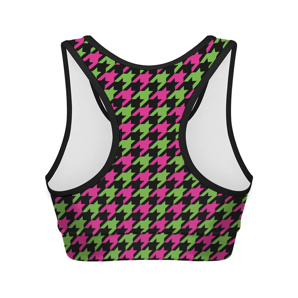Pink And Green Houndstooth Pattern Print Women's Sports Bra
