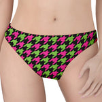 Pink And Green Houndstooth Pattern Print Women's Thong