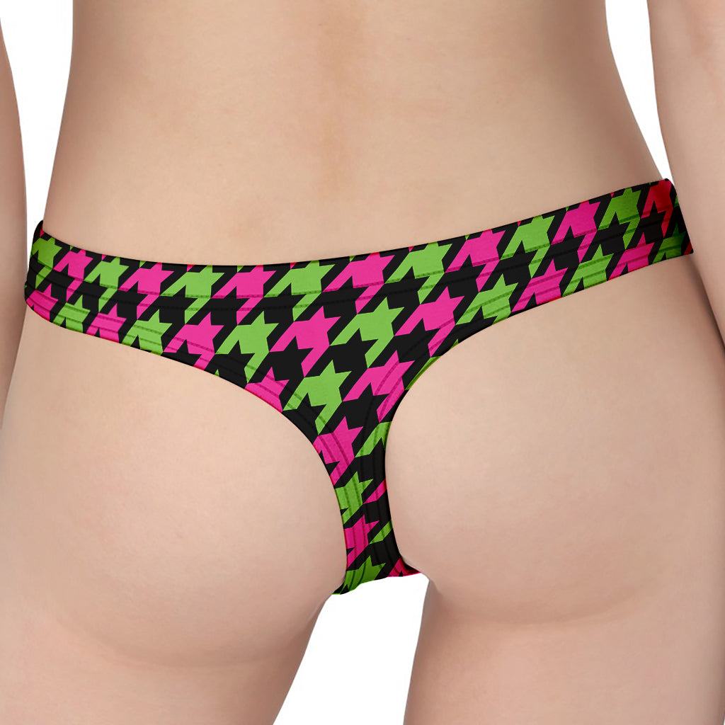 Pink And Green Houndstooth Pattern Print Women's Thong