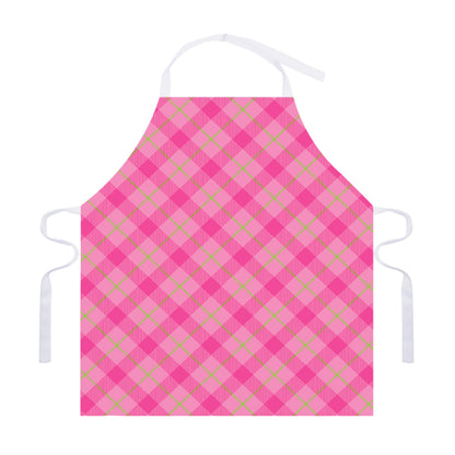 Pink And Green Plaid Pattern Print Adjustable Apron