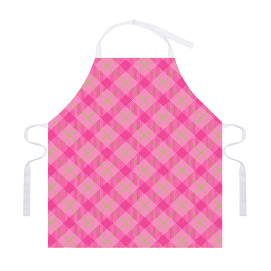 Pink And Green Plaid Pattern Print Adjustable Apron