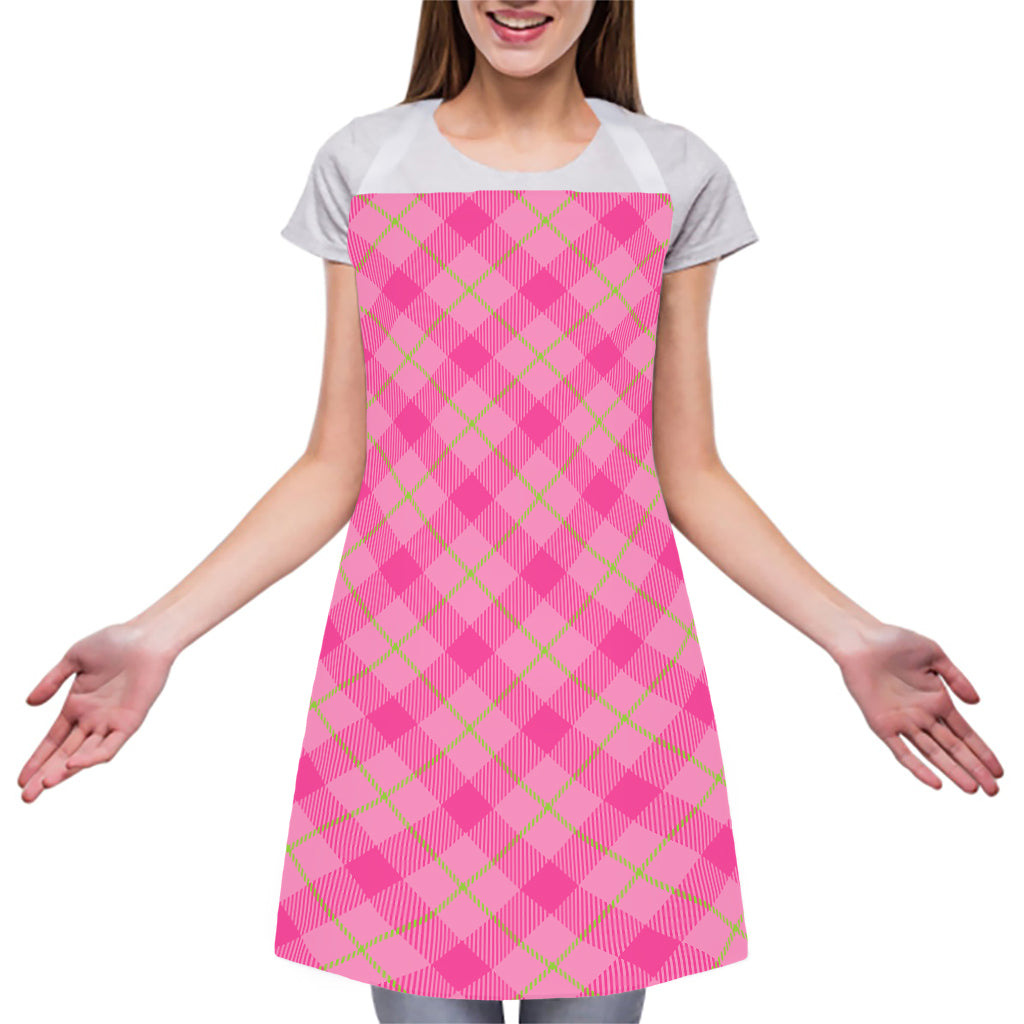 Pink And Green Plaid Pattern Print Adjustable Apron
