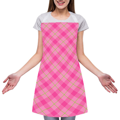 Pink And Green Plaid Pattern Print Adjustable Apron