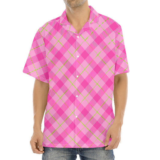 Pink And Green Plaid Pattern Print Aloha Shirt