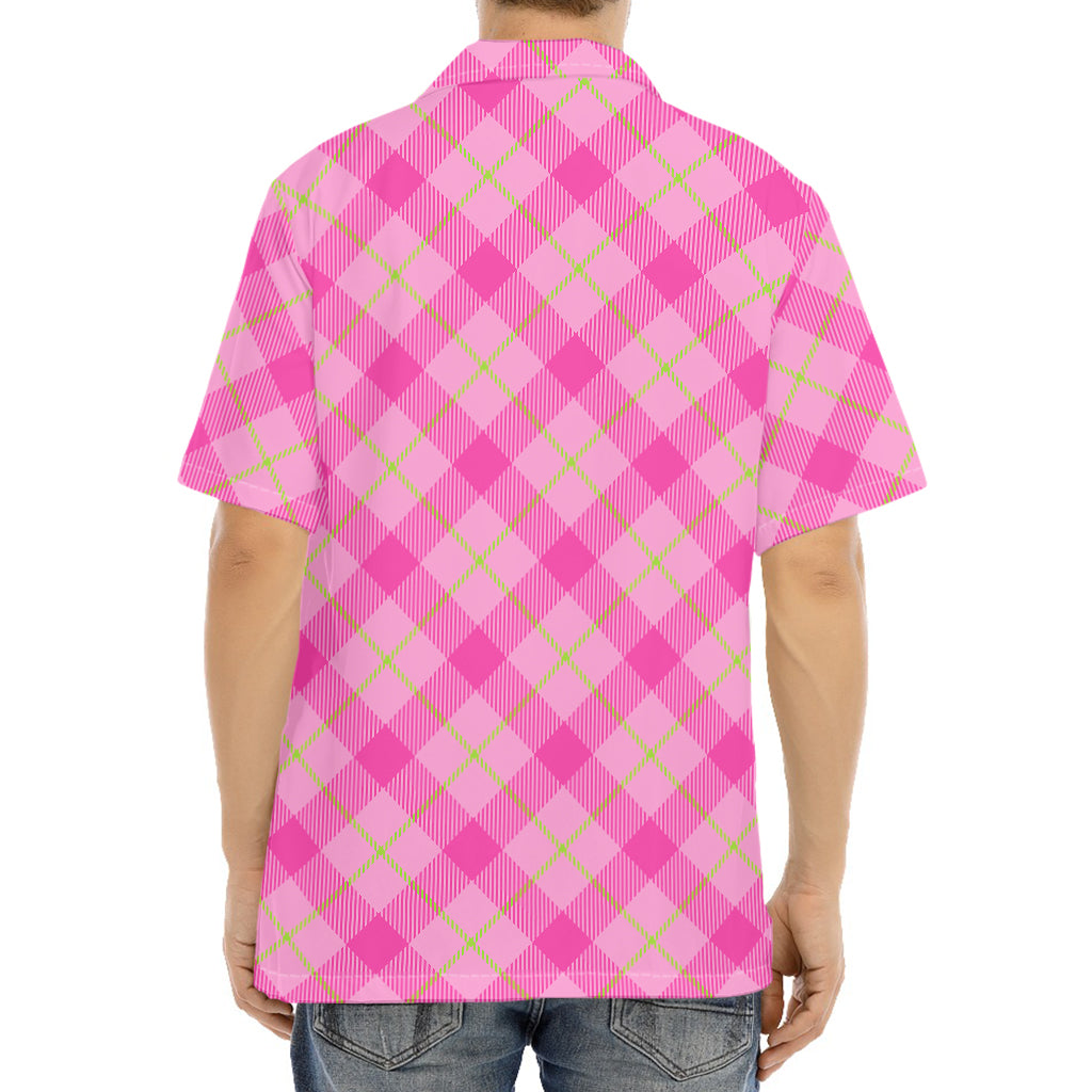 Pink And Green Plaid Pattern Print Aloha Shirt