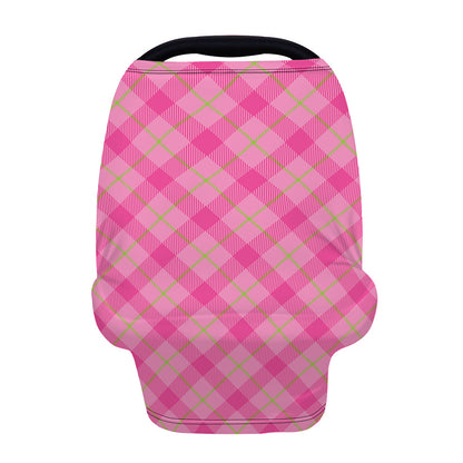 Pink And Green Plaid Pattern Print Baby Seat Cover