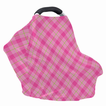 Pink And Green Plaid Pattern Print Baby Seat Cover