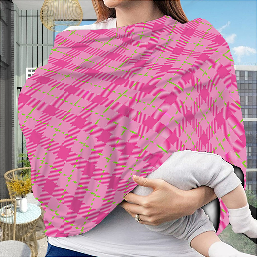 Pink And Green Plaid Pattern Print Baby Seat Cover