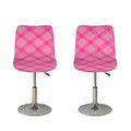 Pink And Green Plaid Pattern Print Bar Stool Covers