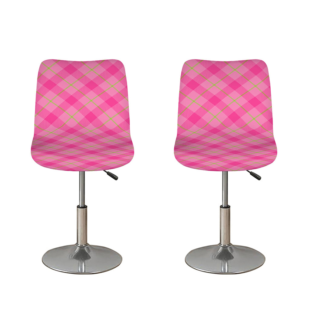 Pink And Green Plaid Pattern Print Bar Stool Covers