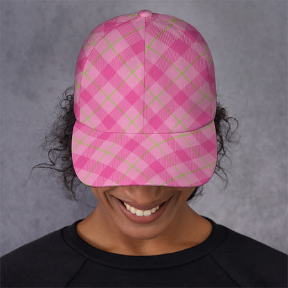 Pink And Green Plaid Pattern Print Baseball Cap