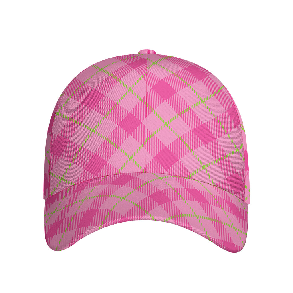 Pink And Green Plaid Pattern Print Baseball Cap