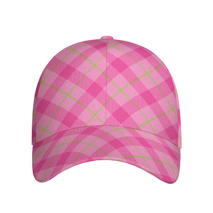 Pink And Green Plaid Pattern Print Baseball Cap