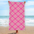 Pink And Green Plaid Pattern Print Beach Towel