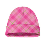Pink And Green Plaid Pattern Print Beanie