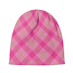 Pink And Green Plaid Pattern Print Beanie