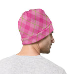Pink And Green Plaid Pattern Print Beanie
