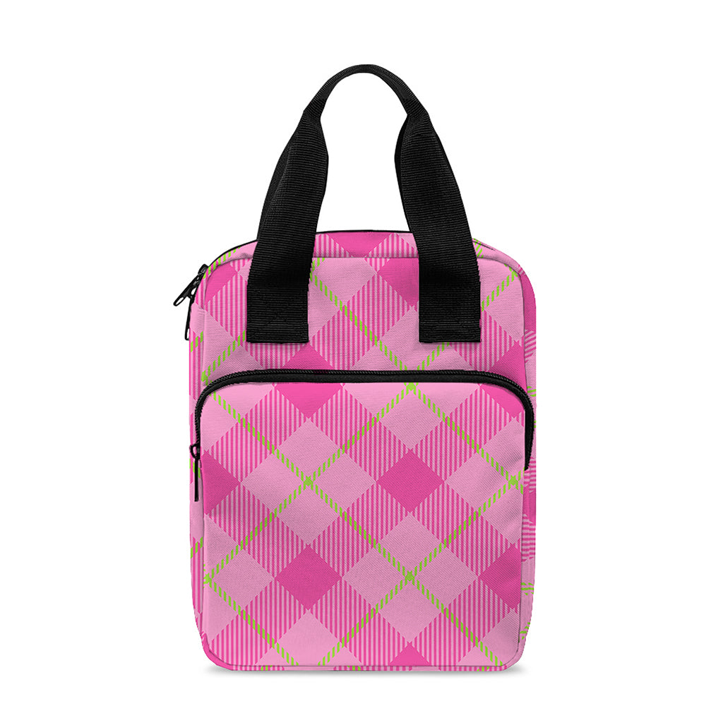 Pink And Green Plaid Pattern Print Bible Tote Bag