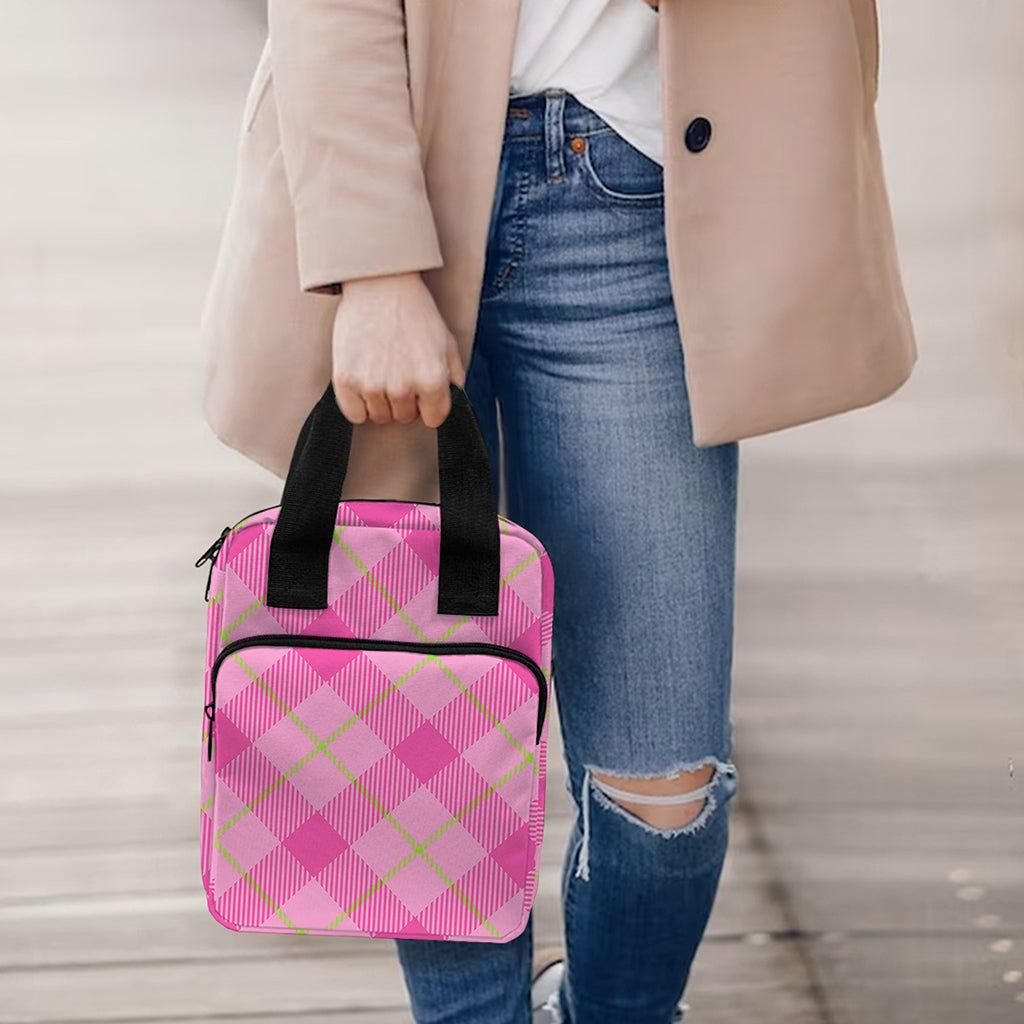 Pink And Green Plaid Pattern Print Bible Tote Bag
