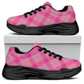Pink And Green Plaid Pattern Print Black Chunky Shoes