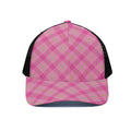 Pink And Green Plaid Pattern Print Black Mesh Trucker Hat