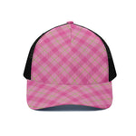 Pink And Green Plaid Pattern Print Black Mesh Trucker Cap