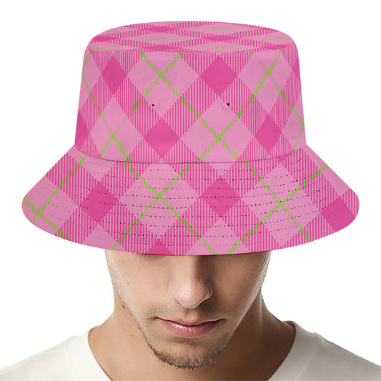 Pink And Green Plaid Pattern Print Bucket Hat