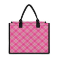 Pink And Green Plaid Pattern Print Canvas Tote Bag