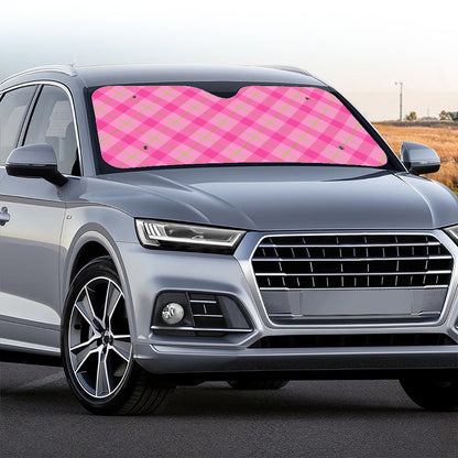 Pink And Green Plaid Pattern Print Car Windshield Sun Shade