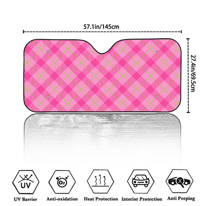 Pink And Green Plaid Pattern Print Car Windshield Sun Shade