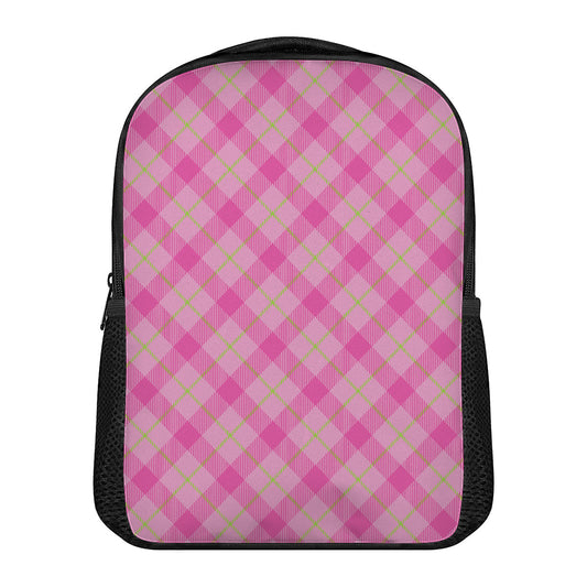 Pink And Green Plaid Pattern Print Casual Backpack