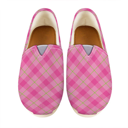 Pink And Green Plaid Pattern Print Casual Shoes