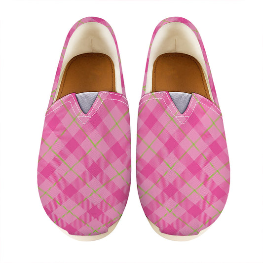 Pink And Green Plaid Pattern Print Casual Shoes