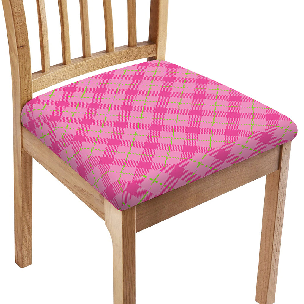 Pink And Green Plaid Pattern Print Chair Cushion Cover