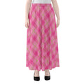 Pink And Green Plaid Pattern Print Chiffon Maxi Skirt