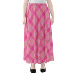 Pink And Green Plaid Pattern Print Chiffon Maxi Skirt