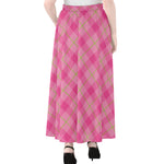Pink And Green Plaid Pattern Print Chiffon Maxi Skirt