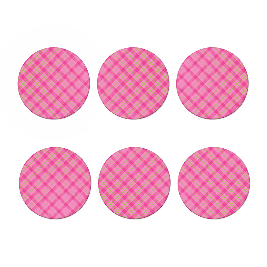 Pink And Green Plaid Pattern Print Coaster Set