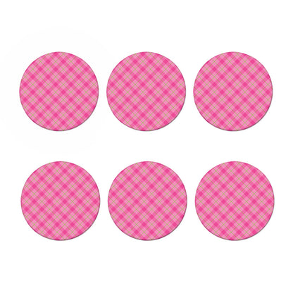 Pink And Green Plaid Pattern Print Coaster Set