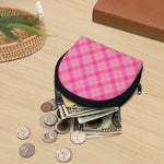 Pink And Green Plaid Pattern Print Coin Purse