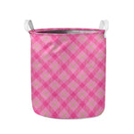 Pink And Green Plaid Pattern Print Collapsible Laundry Basket