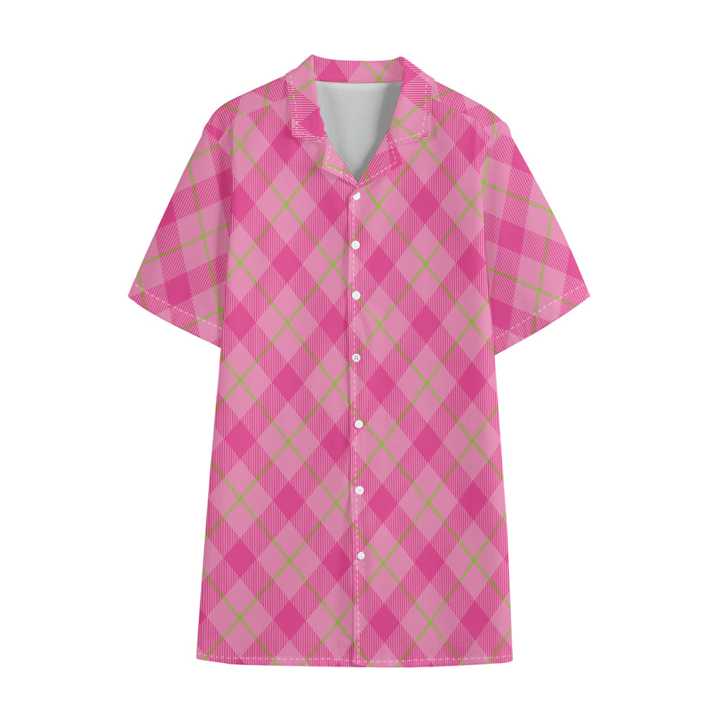 Pink And Green Plaid Pattern Print Cotton Hawaiian Shirt